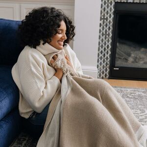 William Sonoma Mark and Graham Colorblock Throw in Natural and Gray